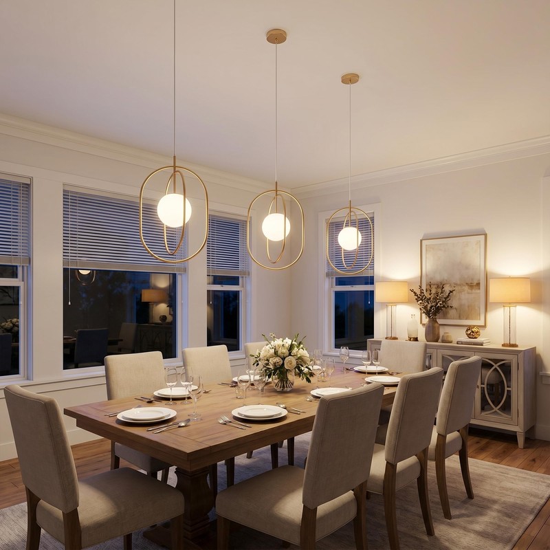 LMSOD Gold Pendant Light with Frosted Glass Globe, Mid Century
