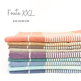 MOMOMUS XXL Beach Fouta, with Fringes and 100% Cotton – Ideal as a Large Anti-Sand Beach Towel, Sand-Free Picnic Blanket, Giant Pareo or Pool Rug – Turquoise, 210x240 cm