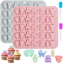 2 Pack Baby Silicone Mold,Baby Shower Theme Silicone Chocolate molds with Babys Feet Mold,Bottle,Pacifier,Babys Onesie,Cradles,Bear Molds for Cupcake Cakesicle Decorations