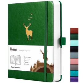 Wiisdatek A5 Lined Journal Notebook - 312 Numbered Pages Leather Journals for Writing,3 Pages Index Content,100 GSM Thick Paper,Hardcover, 5.75'' X 8.38'', Dark Green