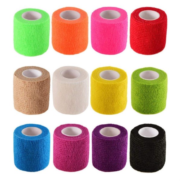 B&S FEEL Self-Adhesive Elastic Wrap Bandage Tape(2 Inches x 5 Yards, Pack of 12) (Assorted Color)