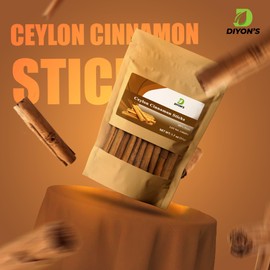 Diyon's Ceylon Cinnamon Sticks 1.7oz (50g), 100% Naturally Dried | Strong Aroma, Perfect for Baking, Cooking & Beverages | 3+ Inches Length - Ceylon Cinnamon From Sri Lanka, Packed With Kraft stand up resealable pouch.