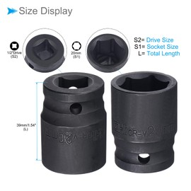 CoCud Deep Impact Socket, 1/2 Inch Drive 20mm Socket Size, CR-V 6-Point Metric Deep Sockets - (Applications: for Remove Tighten Hex Head Bolts Nuts)