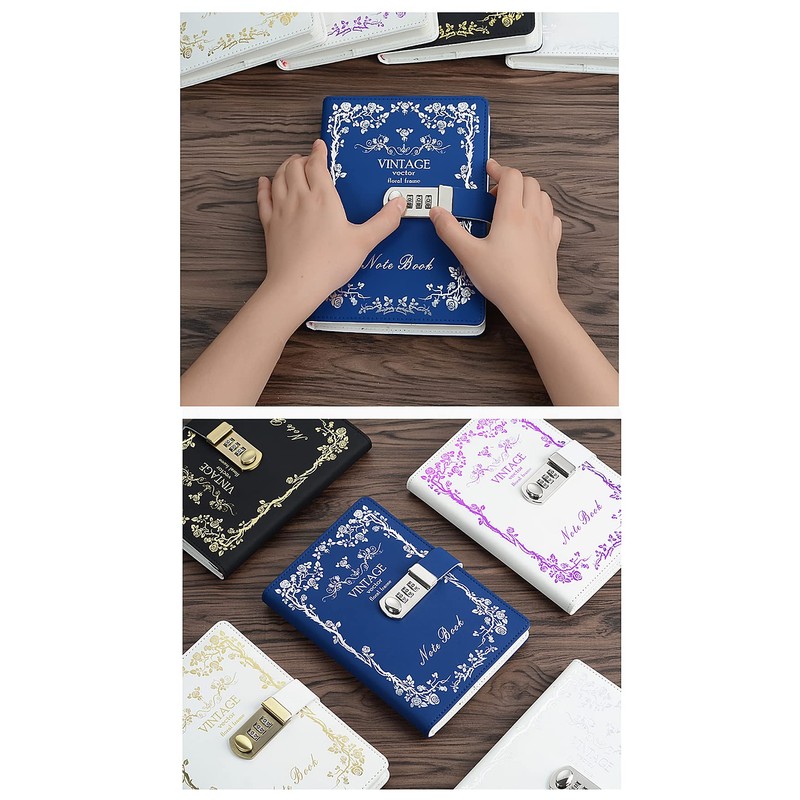 NectaRoy PU Leather Combination Lock Diary Writing Notebook Planner Organiser,