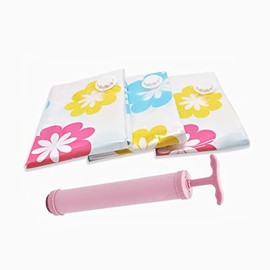 VOANZO Vacuum Storage Bags, Airtight Bags, Shrink Film Bags, Home Vacuum Bags for Clothes Organiser, Three-Colour Flowe Packaging Organiser, 5 Combo (Jumbo+Large+Medium+Small+Hand Pump)