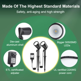 deerdance LED Outdoor Landscape Lighting Low Voltage Landscape Pathway Lights Aluminum Wired Waterproof Outdoor Spotlights Uplight Transformer for Yard House Garden 24W 2400lm Warm White 2700K (4)