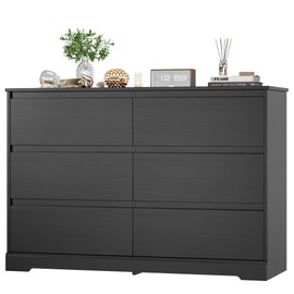 FOTOSOK 6 Drawer Double Dresser, Black Dresser, Modern 6 Chest of Drawers with Deep Drawers, Wide Storage Organizer Cabinet for Living Room Home