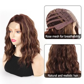 Wigs for White Women Synthetic Wig Short Hair Wavy Wig for Women Shoulder Length Wigs 14 Inch Middle Part Curly Wavy Bob Wig Natural Looking Synthetic Heat Resistant Fiber Wig