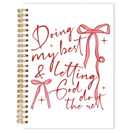 Qabliqo Coquette Christian Spiral Notebooks, Preppy Bow Bible Journals for Writing, Religious Journal for Women, Doing My Best Letting God Do the Rest Bile Notebook for Note Taking, 5.5x8.3 Inch