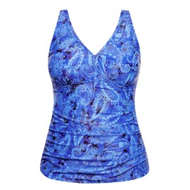 Yonique Women Plus Size Tankini Top Only Tummy Control Bathing Suit Top V Neck Swim Top No Bottom Blue Paisley 24W