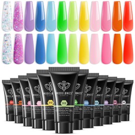 modelones Poly Gel Nail Kit, 12 Colors Neon Poly Extensions Set Rainbow Bright Red Yellow Glitter Builder Nail Gel Art Design Salon Professional Technician Tool Beauty Gifts for Women