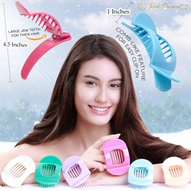 RC ROCHE ORNAMENT 6 Pcs Womens Square Strong Grip Secure Hold Inner Teeth Styling Plastic Comfortable Curve No Slip Beauty Accessory Girls Ladies Claw Clamp Clip, Large Pastel Multicolor
