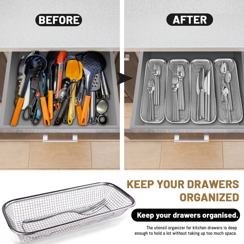 LELE LIFE 4Pcs Silverware Organizer Utensil Organizer, 304 Stainless Steel