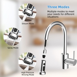 Hibbent Stainless Steels Pull Down Faucet Head Replacement, NSF/ANSI/CAN 61 & CUPC Certified 3 Function Kitchen Sink Faucet Sprayer, 15 Adapters, Compatible with Moen, Delta, Kohler Faucets, Chrome