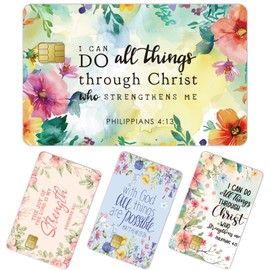 AFRITEE Bible Verse Credit Card Skin - 4 Pcs Christian Inspirational Quotes Debit Card Holder Covers Stickers Set, Floral Butterfly Credit Cards Skin Decal Decoration Religious Gifts for Women