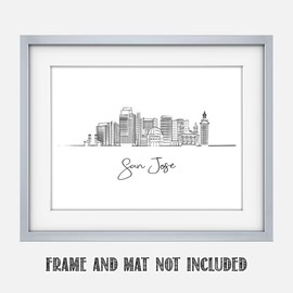 TJ Originals San Jose Skyline Living Room Wall Decor, Black & White Wall Art, US Line Art Pictures for Living Room, Bedroom Wall Decor Above Bed, Dining Room Wall Art, Pictures Wall Print (11x14 in)