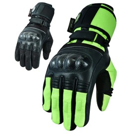 Texpeed Womens Motorcycle Waterproof Leather Gloves - Ladies Cordura Textile Motorbike Moped Scooter Gloves With Biker CE Knuckle Armour Protection Black & Yellow Hi Vis - (S)