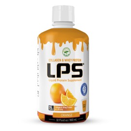 LPS Liquid Collagen & Whey Protein Supplement - Sugar-Free, Dye-Free, Non-GMO Drink - Hydrolyzed Collagen & Whey Peptides Promotes Healthy Skin & Hair for Men & Women, Orange, 32 fl oz