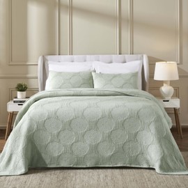 Superior Cotton Woven Coverlet, Home Decor, Aesthetic Master and Guest Bedroom, Medium Weight, All-Season, Bedding Essentials, Decorative Bed Accent, Tanta Collection, Queen Size, Sage