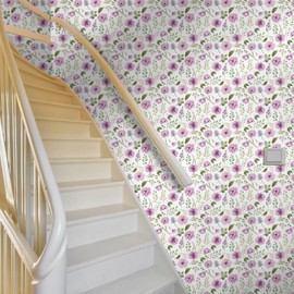 VaryFloral Purple Peony Floral Wallpaper Watercolor Flower Green Leaf Wallpaper for Girls Bedroom Peel and Stick Decorative Floral Contact Paper for Cabinet Drawer, Self Adhesive, Removable, 12"x118"