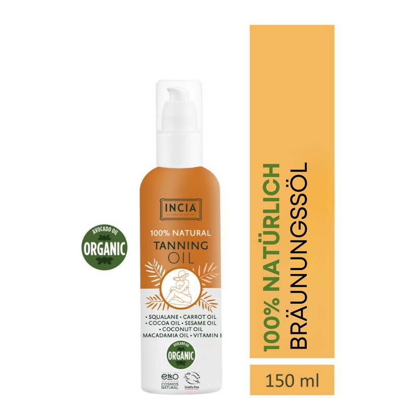 INCIA Organic Certified Tanning Oil, 150 ml, Natural, Radiant Tan,