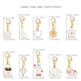 GraceAngie 40pcs Gold Plated Enamel Charms with Lobster Clasps Assorted Animals Flower Moon Star Clip-on Charms Pendants Stitch Marker Charms for Knitting DIY Earrings Necklace Jewelry Crafts (WHITE)