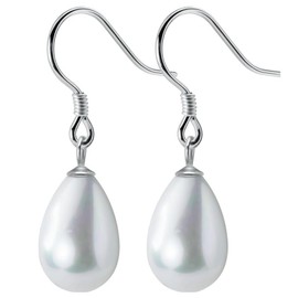 925 Sterling Silver Pearl Drop Earrings for Women Girls Pearl Dangle Earrings Drops Hook (White, 12mm)