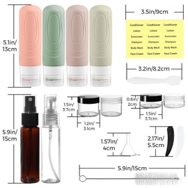 KIKIGOAL Juego de 19 Botellas De Viaje De Silicona, Contenedor de Viaje De 3 Oz Aprobado por La TSA, Sin BPA, A Prueba de Fugas, Comprimible, Kit Accesorios de Viaje Recargable