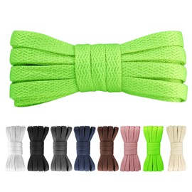Yusimu Flat Shoelaces - 8 mm Wide High Quality Replacement Shoe Laces for Women, Men and Children, Suitable for Trainers, Sports Shoes and Casual Shoes, Bright green