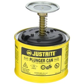 Justrite 10018 Steel Plunger Can, 0.5L Capacity, Yellow, 4-7/8" OD x 5-1/4" H