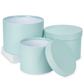 Set of 3 Round Gift Box Flower Box with Foil Storage Box with Lid Cardboard Boxes Cardboard Gift Box Jewellery Box Packaging for Flowers Blue Diameter 15/17/20 cm