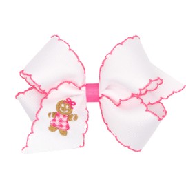 Wee Ones Girls’ Pink Wonderland Christmas Hair Bows, Embroidered Moonstitch or Holiday Print Grosgrain on WeeStay no-slip clip, Medium, Gingerbread