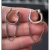 Chic 925 Silver Huggie Earrings with Dangling Chain, 1.5" Length,