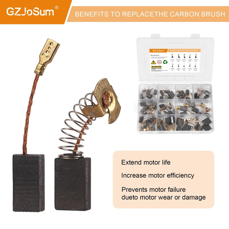 60 Pack Electric Motor Carbon Brushes Set, 10 Different Sizes