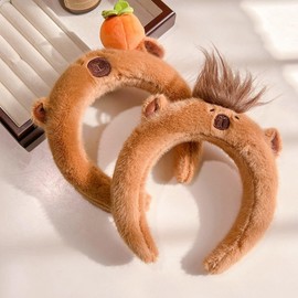SANGXIU Teens Cartoon Capybara Shape Headband Adult Plush Headpiece for Makeup Washing Face Sports Headband Anti Hair Slip, 50-60cm/ 19.69-23.62in