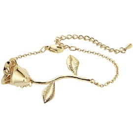 MignonandMignon Mother's Day Gold Rose Pendant Bracelet Beauty and the Beast Jewelry Bridesmaid Flower Girl Gift for Her - 3MRBR (Gold)