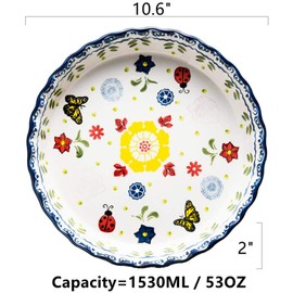 Mateda Ceramic Pie Pan Pie Dish for Oven 10 Inch Pie Plate Round Bakeware (Butterfly)