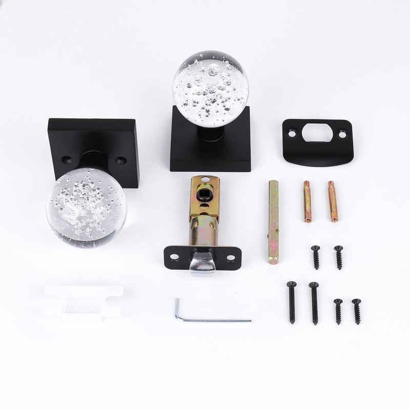 HIEMEY Glass Crystal Door Knobs Interior, Round Clear Bubble Ball