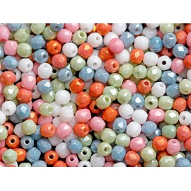 25 g (approx. 620 pieces) Mix of Czech Faceted Glass Beads Fire-Polished Round 3 mm, 5 Colours Delicate Assortment, Czech Glass (Mix of Faceted Fire Polished Beads)