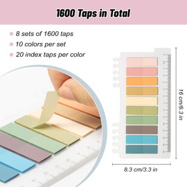 Sticky Tabs, 1600 Pcs Sticky Notes Tabs, 8 Pack Index Tabs, 80 Color Multi-Function Writable Sticky Book Tabs for Annotating, Transparent Sticky Notes with Ruler for Book Page Markers