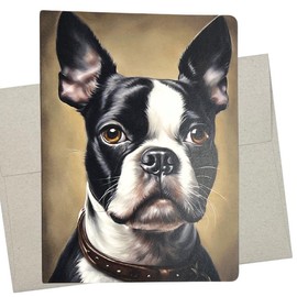 Whitman and Daughter Boston Terrier Greeting Card (1 Premium Card, 5X7 Inch) dog card blank for every occasion like birthday, thank you, or thinking of you - 836