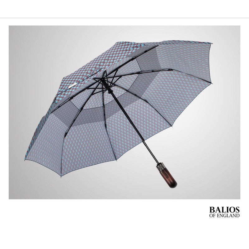 Balios Travel Folding Umbrella with Real Wood Handle Auto Open
