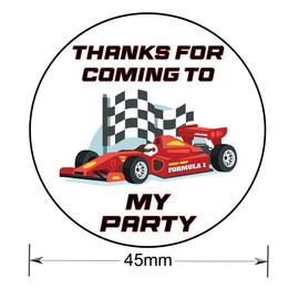 Race Car Racing Thank You Birthday Party Stickers for Party Bags & Sweet Cones (24 Stickers)