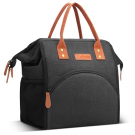 LOKASS Cool Bag Small Lunch Bag Women Men Insulated Lunch Bag Wide Open Lunch Tote Bag with Foil Lining Work Travel Office Picnic - Black