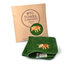 TOWEL COMPANY Imabari Towel Handkerchief, 8.7 x 8.7 inches (22 x 22 cm), Gift, Embroidery, Dinosaur World (Triceratops (Evergreen))