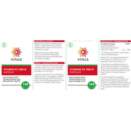 Vitals - Vitamin D3, 1000 I.E. Cholecalciferol, 100 Kapseln. 100% Vegan und Hochdosiert. Wirksamste Form von Vitamin D.