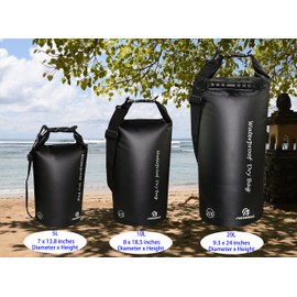 Freegrace - Juego de 3 bolsas secas impermeables con 2 cierres de cierre y correa de hombro desmontable, bolsa de cintura y funda para teléfono, se pueden sumergir en agua, para natación (negro, 5L)