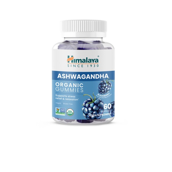 Himalaya Ashwagandha Organic Gummies, KSM-66 Organic Ashwagandha to Help with Stress Relief, Energy and Relaxation, 60 Gummies with Delicious BlackBerry Flavor