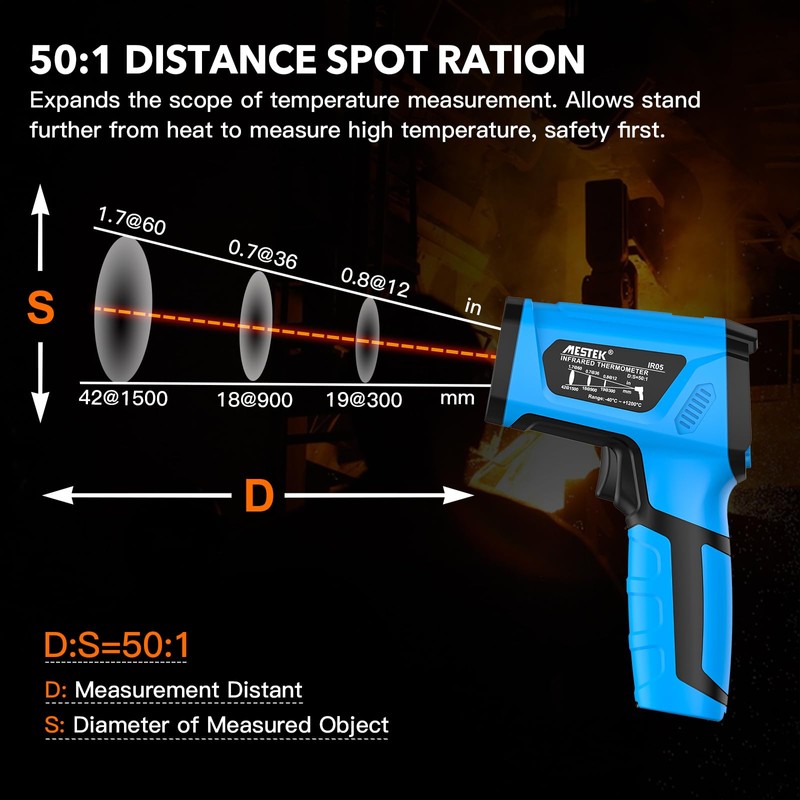 Infrared Thermometer MESTEK -40°C to 1600°C Digital Laser High Temperature
