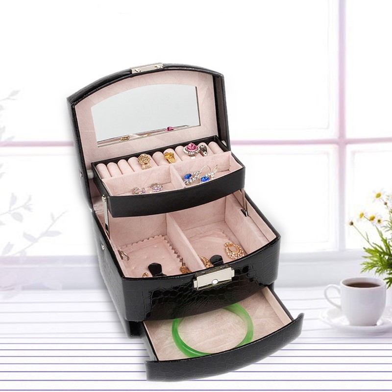 3 Layers Jewelry Necklace Ring Storage Box Case Lady Gift